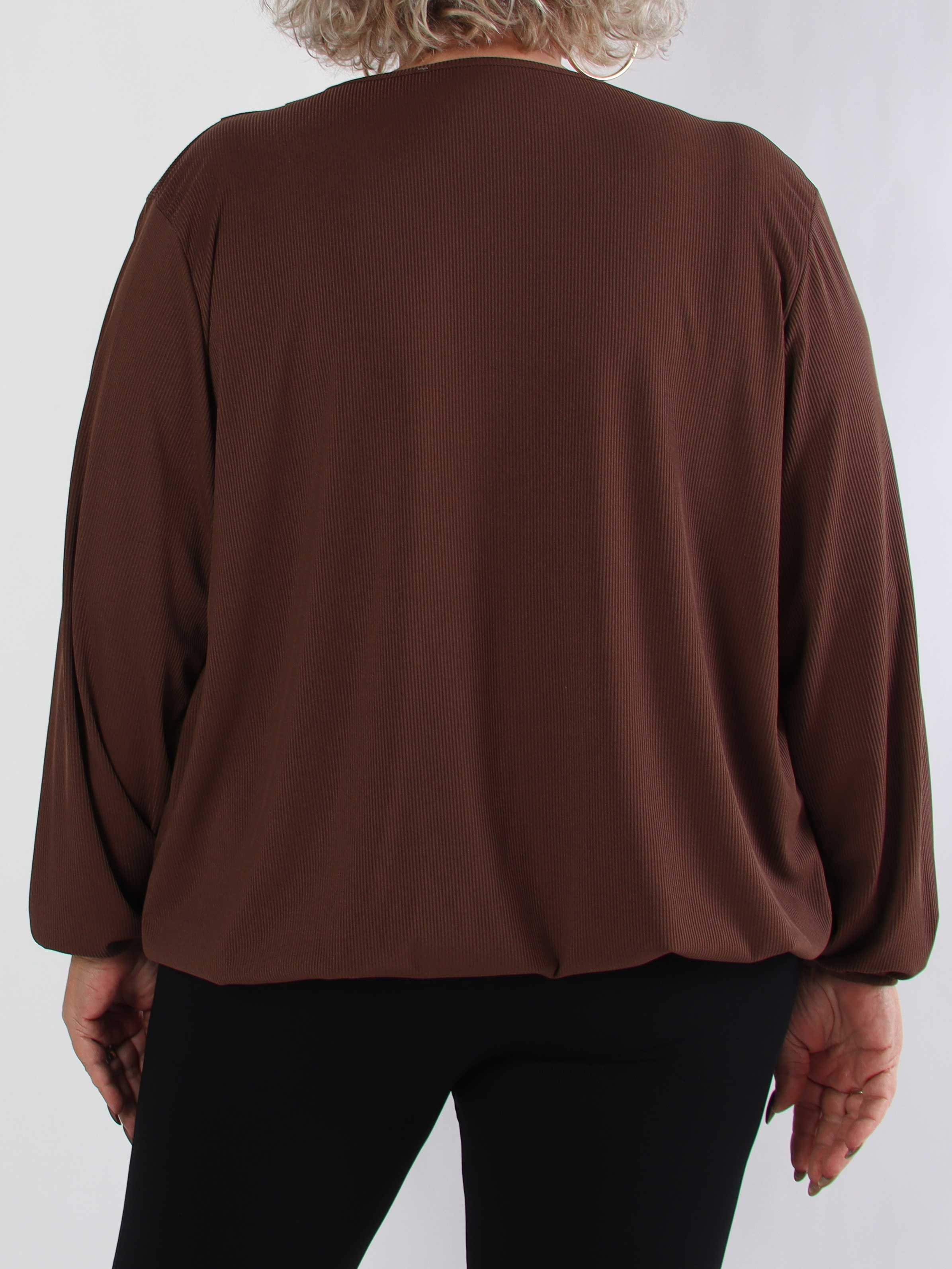 Rakel Plain - Langærmet plus size bluse i ribbet stof